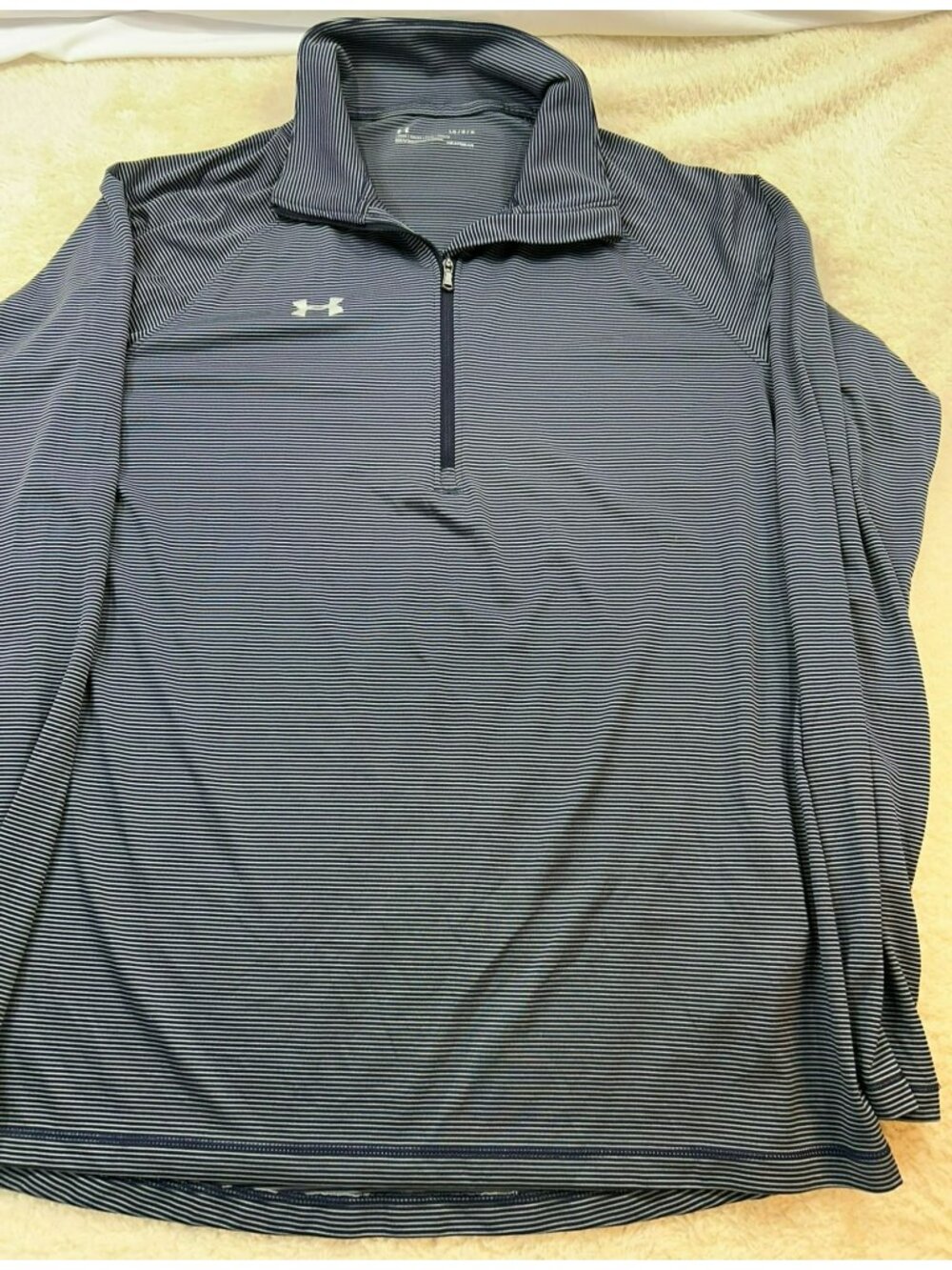 Under Armour Mens HeatGear Navy/White Striped 1/4 Zip Pullover Size Large